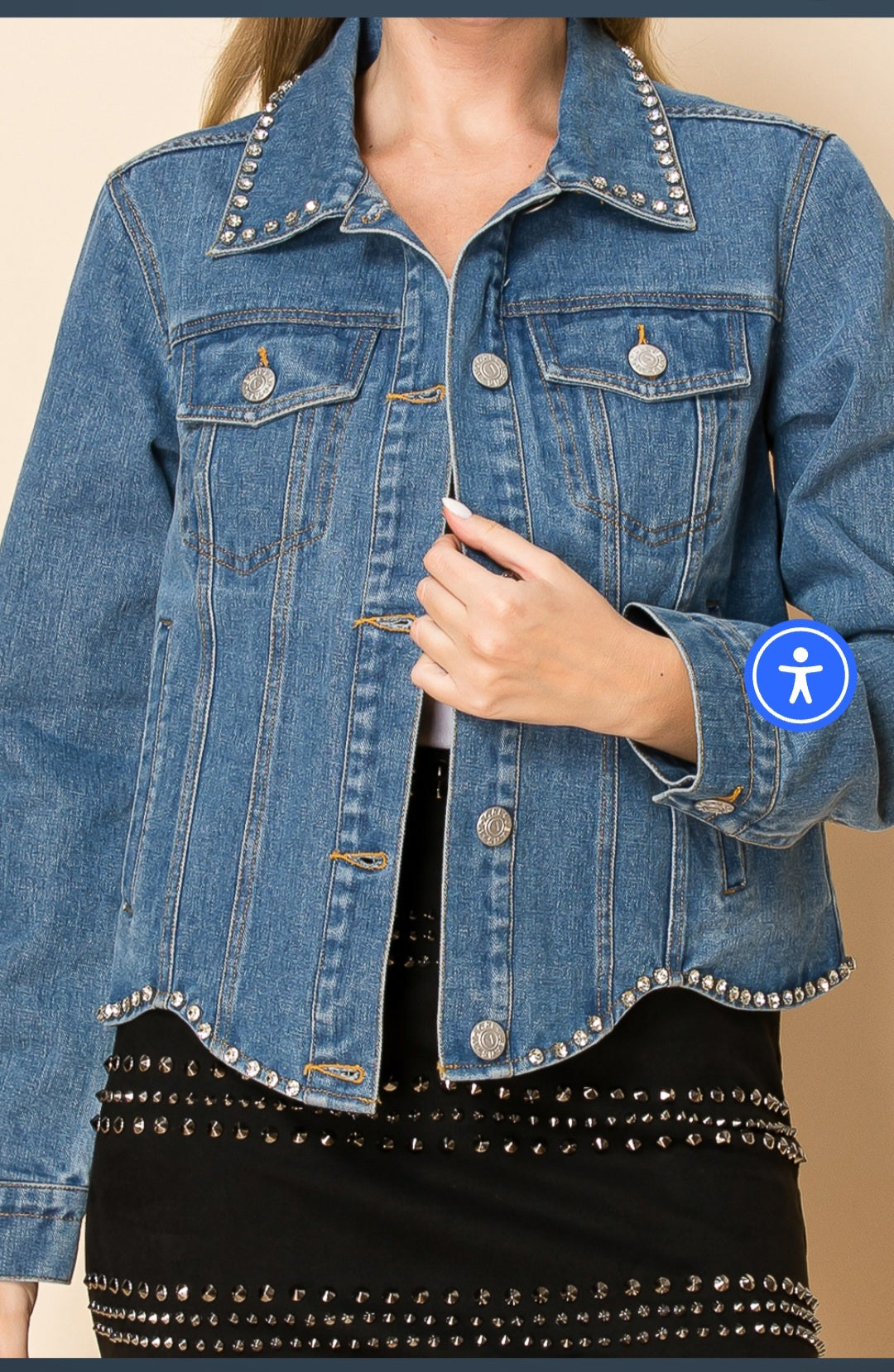 Denim Jacket with Rhinestones