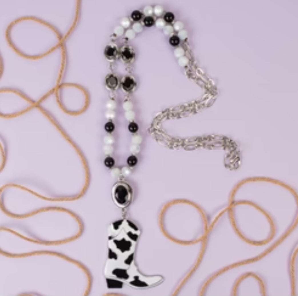 Black Bead Boot Necklace