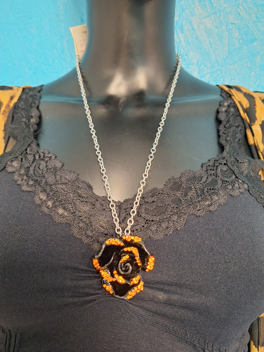 Black Rose with Orange Bling