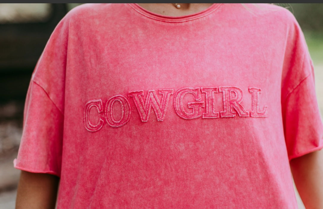 #109 Cowgirl Acid Washed Pink Tee