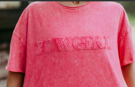 #109 Cowgirl Acid Washed Pink Tee