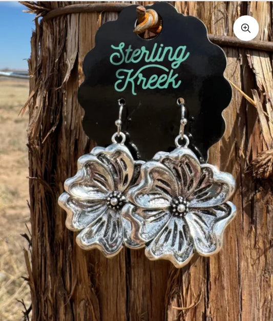 Tooled Flower Dangle Earrings