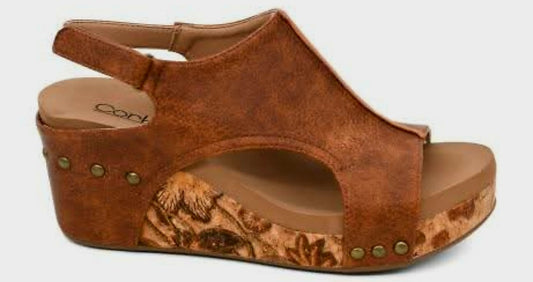 Carley; Cognac Tumbled Wedges
