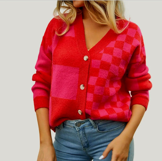 Pink/ Red Checkered Sweater