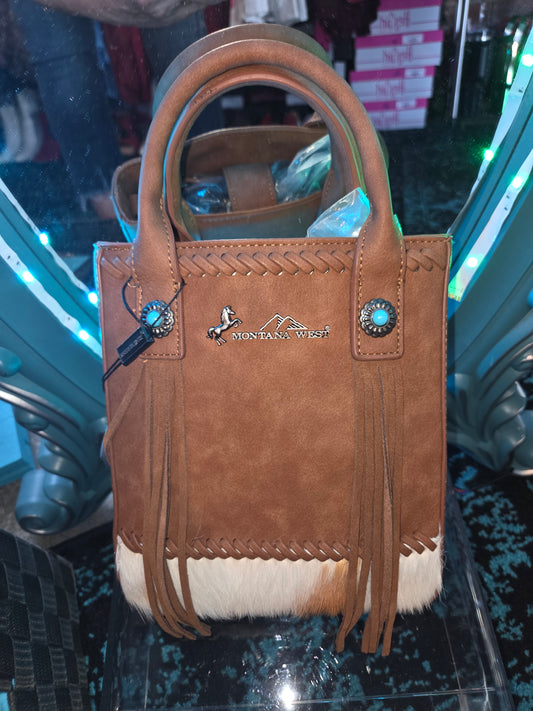 Montana West Hair on Hide Fringe Brown Tote