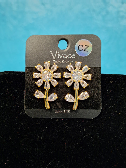 Gold Flowers w/ Cubic Zirconia