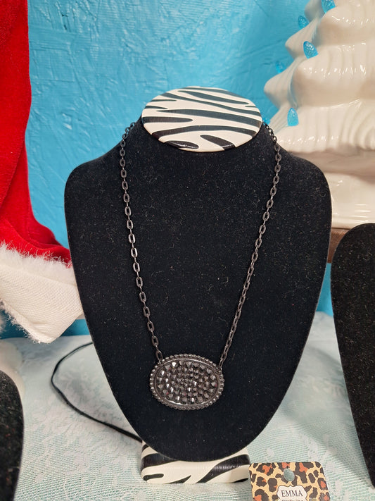 Black Bling Oval Necklace