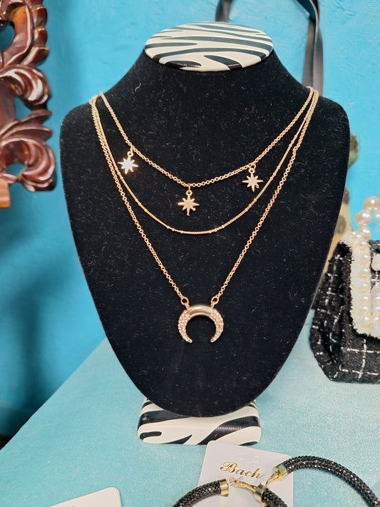 Triple Necklace Star Moon