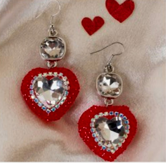 Red Bling Heart Earrings