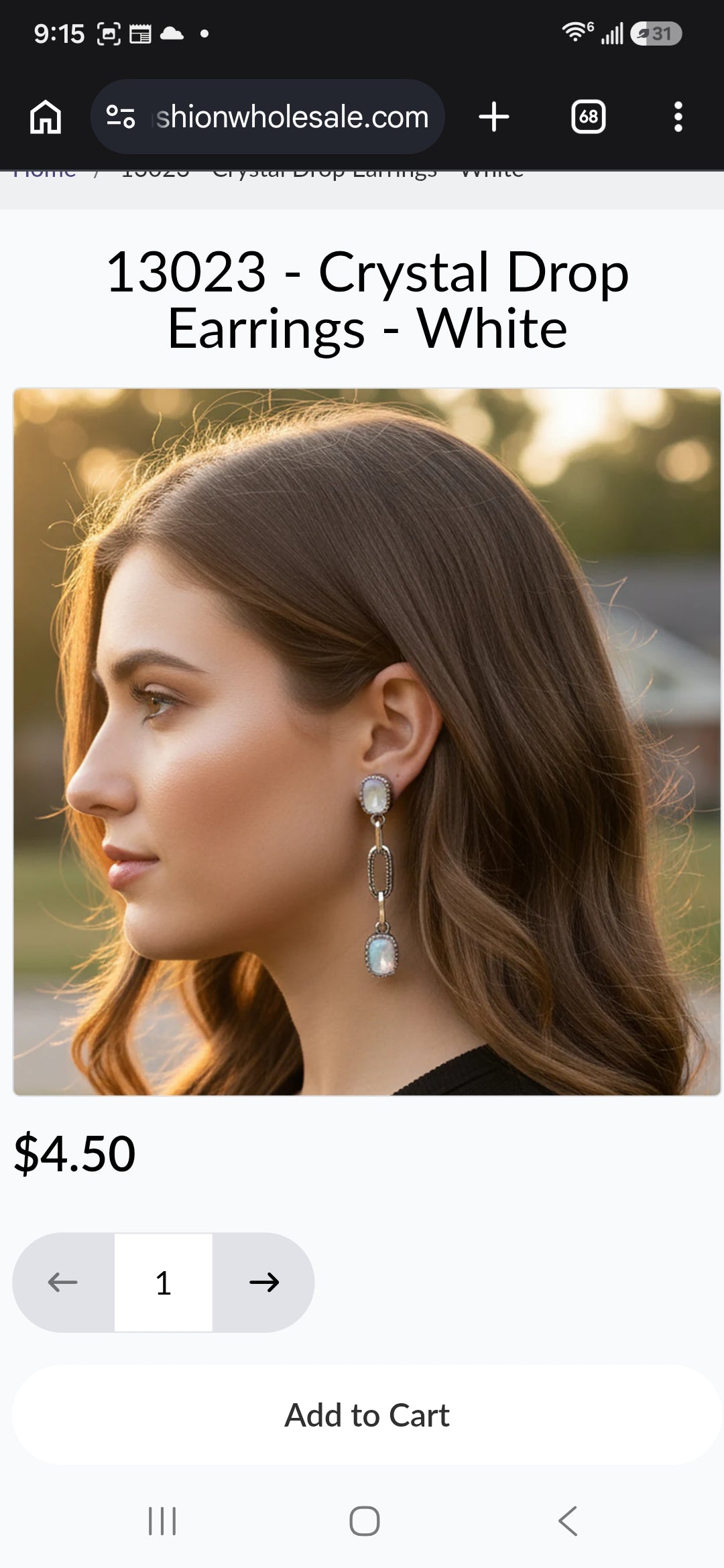 White Crystal Drop Earrings