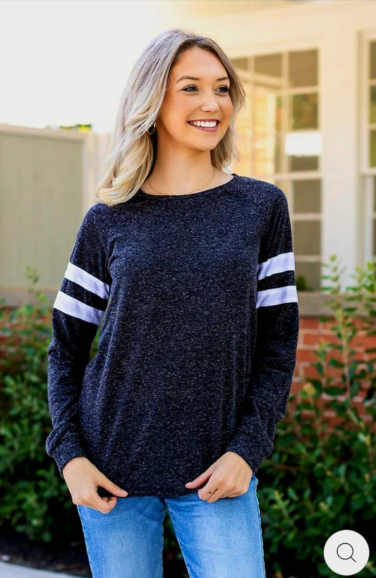 Black Long Sleeve with Varsity Stripes