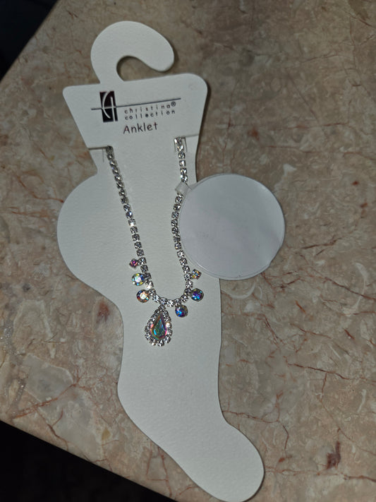 Iridescent Stones Silver Setting Anklet