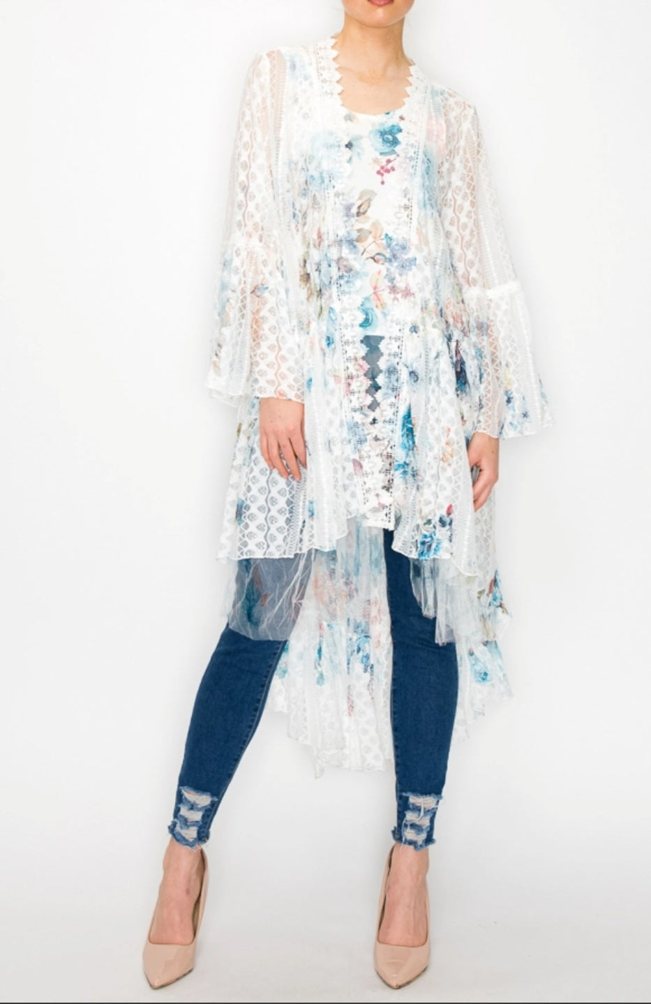 Teal Floral Lace Cardigan