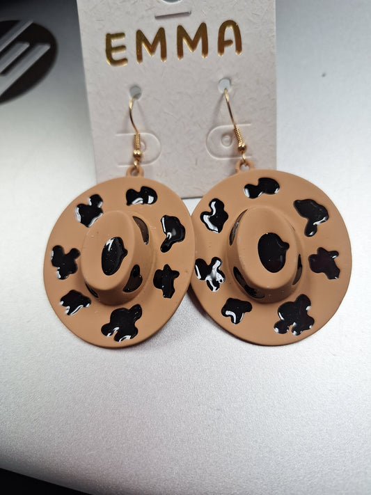 Beige Cowgirl Hat Earrings