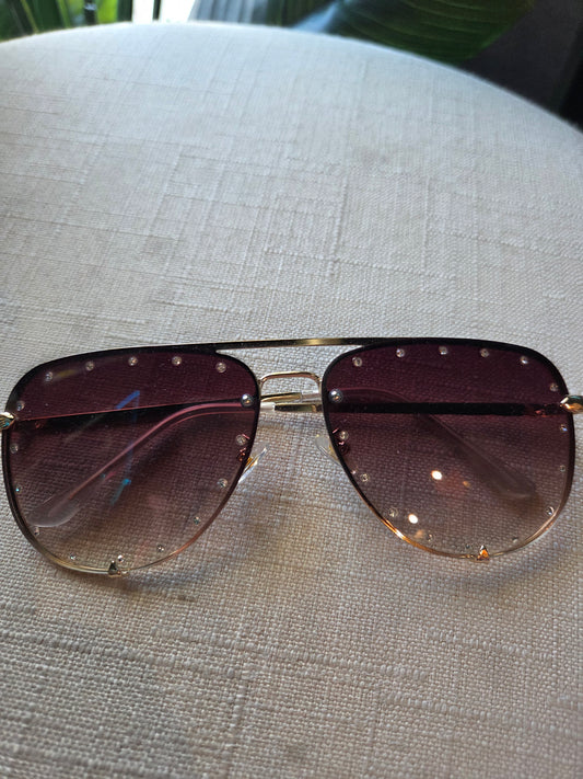 Hollywood Studded Aviator Sunglasses Brown Ombre