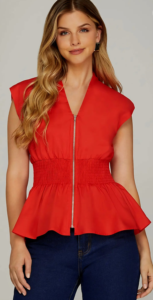 Red Zip Front Top