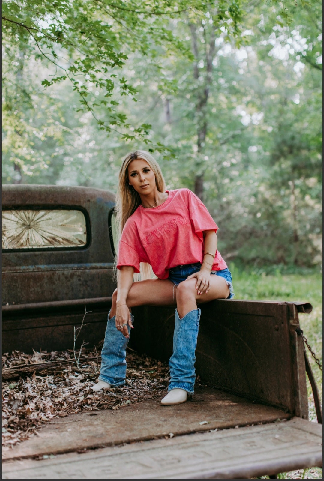 #109 Cowgirl Acid Washed Pink Tee