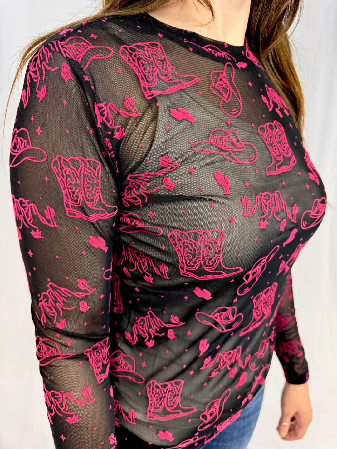 #72 Country Velvet Mesh Top