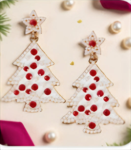 White Christmas Tree Earrings