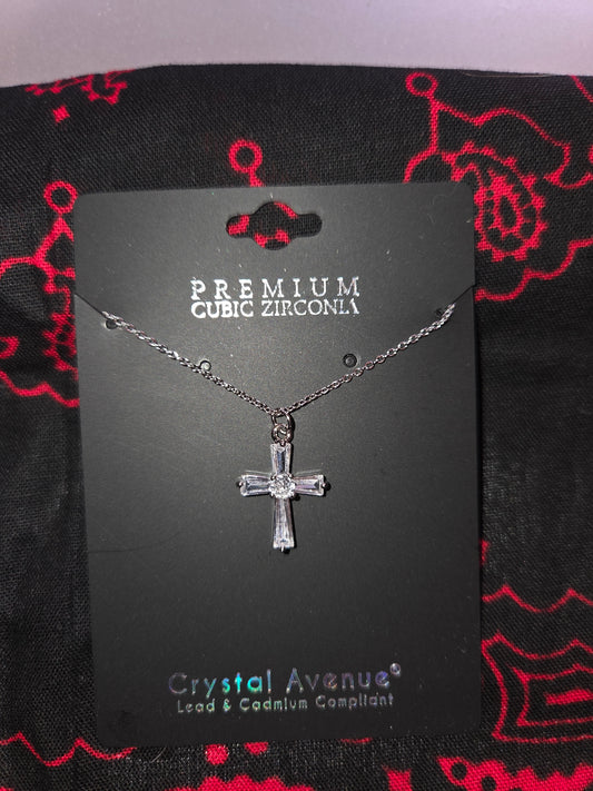 Silver Crystal Cross Necklace