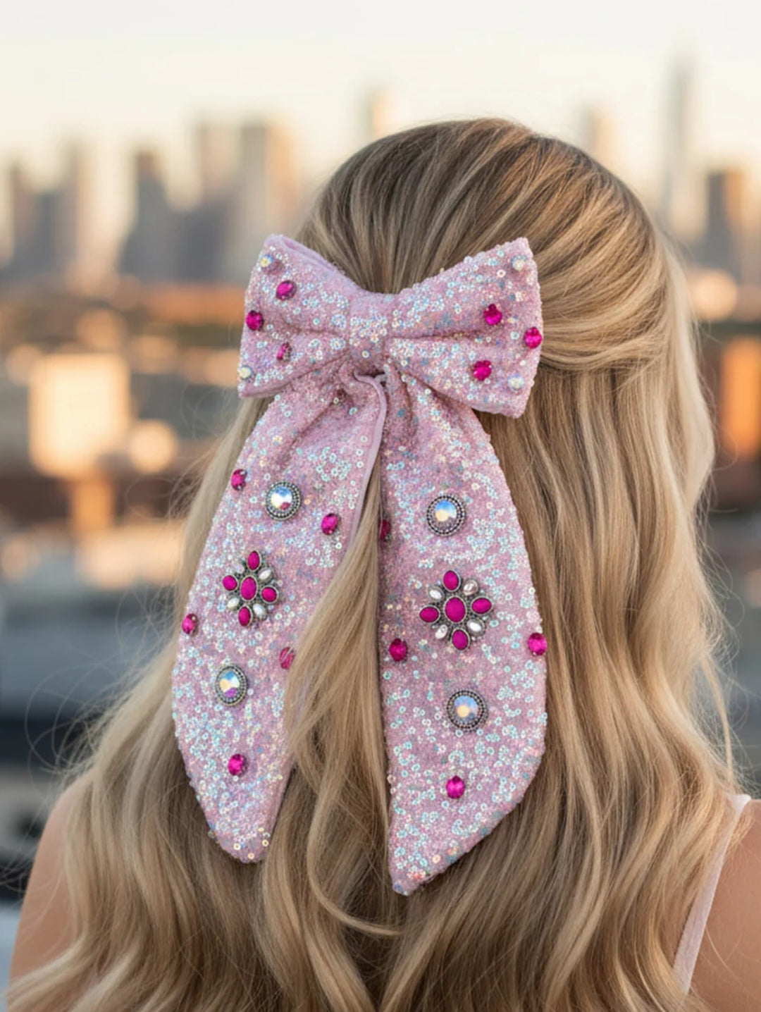 Pink Sequin Bow Hair Clip