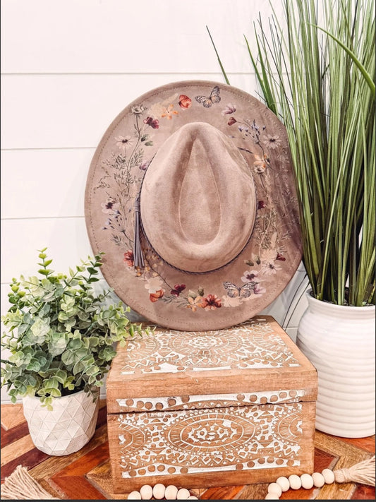 Floral Print Hat- Khaki