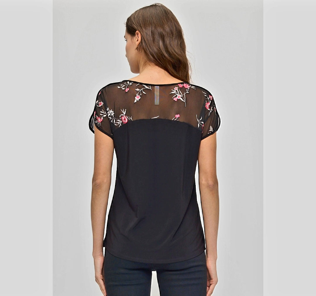 Embroidery Illusion Contrast Dolman Top#