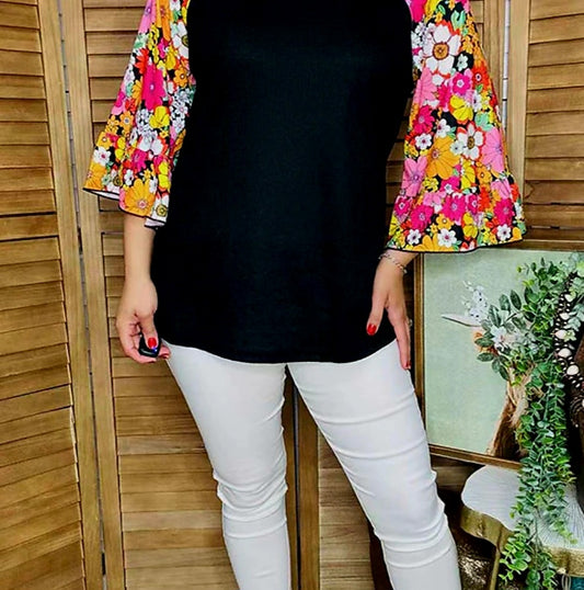 Black Shirt with Floral Sleeves
