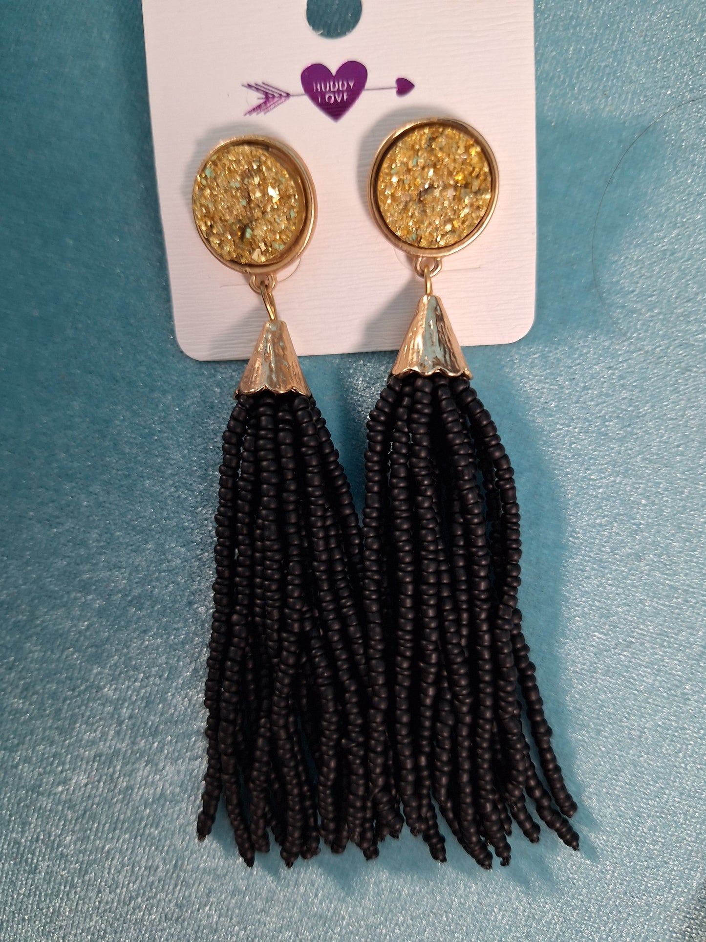 Black Bead Tassel Earrings