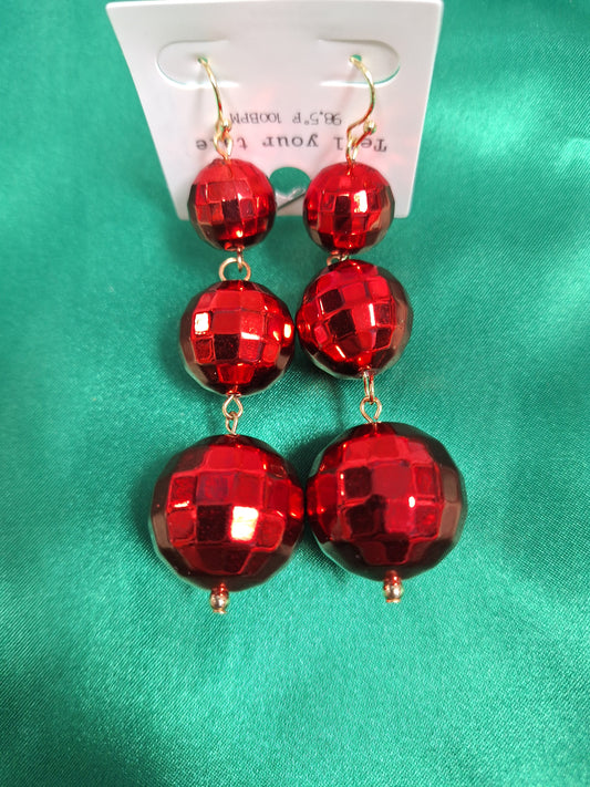 Triple Red Ball Earrings