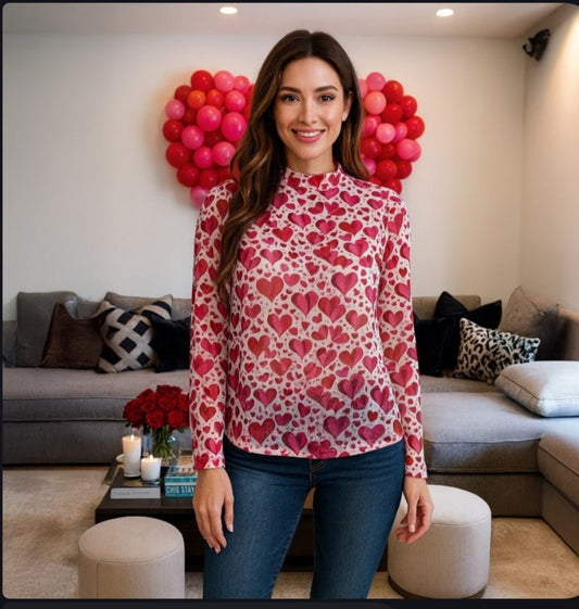 Pink Mesh With Pink and Red Hearts