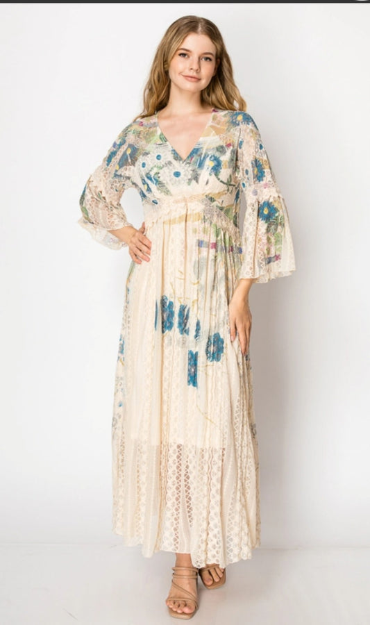 Lace Bell Sleeve A line Midi Dress