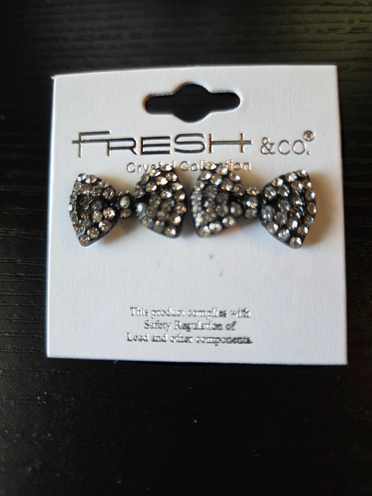 Black Bling Bow Studs