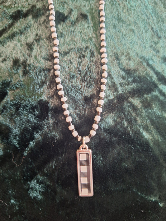 Black/White Checked Bar Necklace