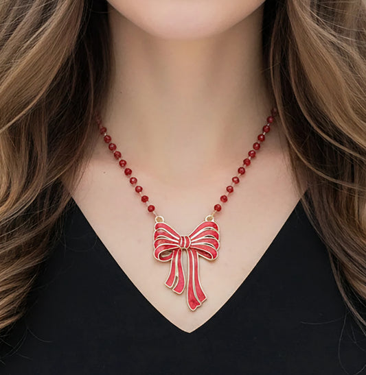Red Bow Christmas Necklace
