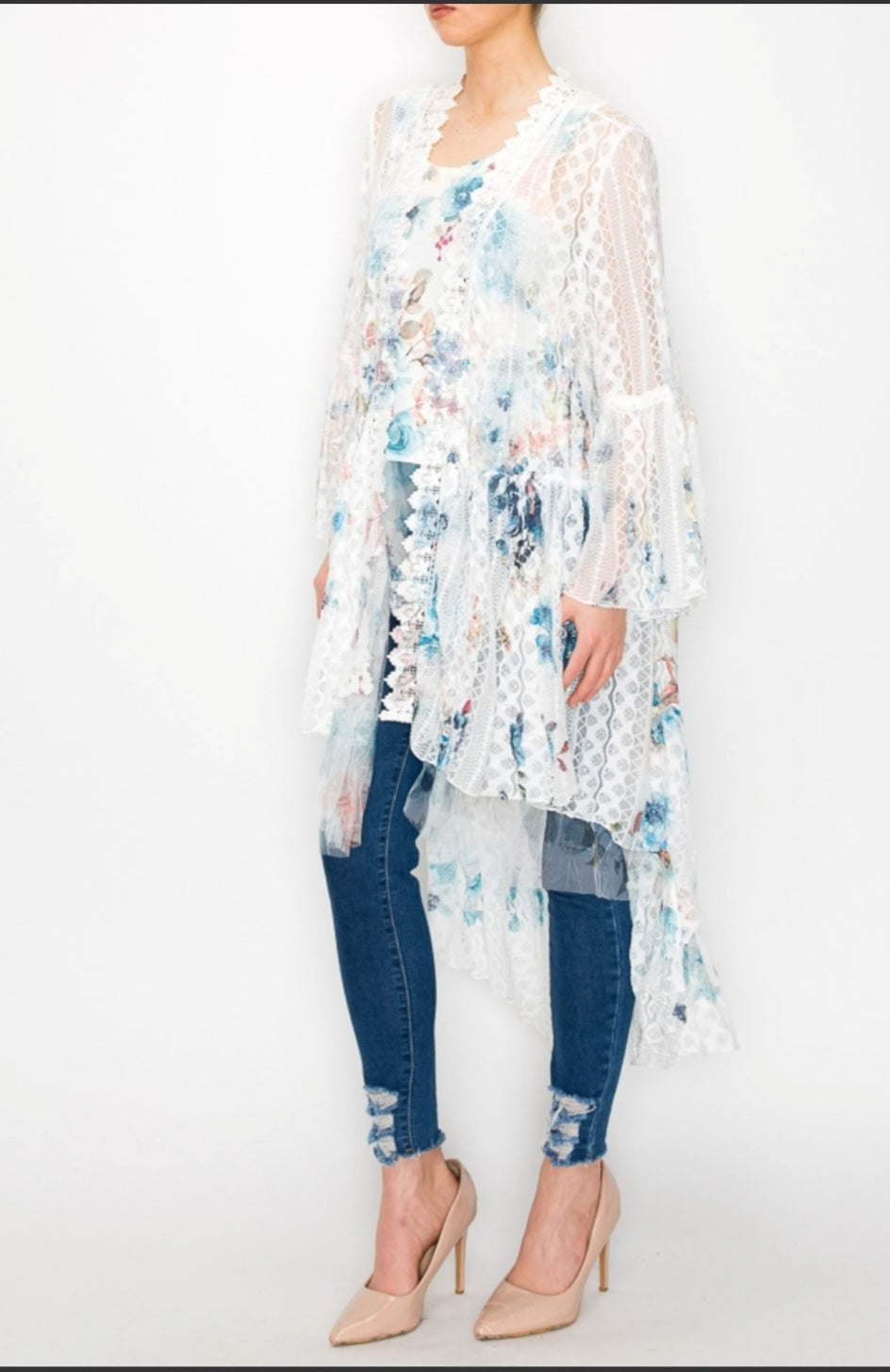 Teal Floral Lace Cardigan