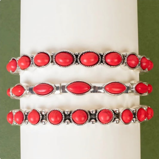 Red and Silver Stack Bracelet Set