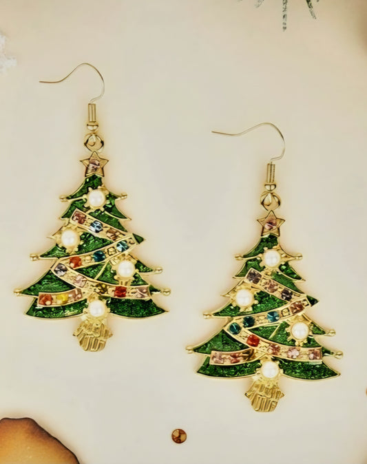 Christmas Tree Earrings Green