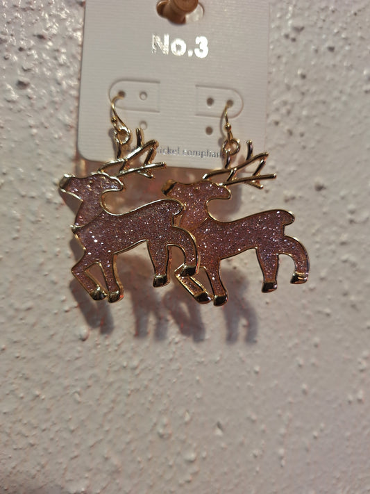 Pink Sparkle Reindeer Earrings