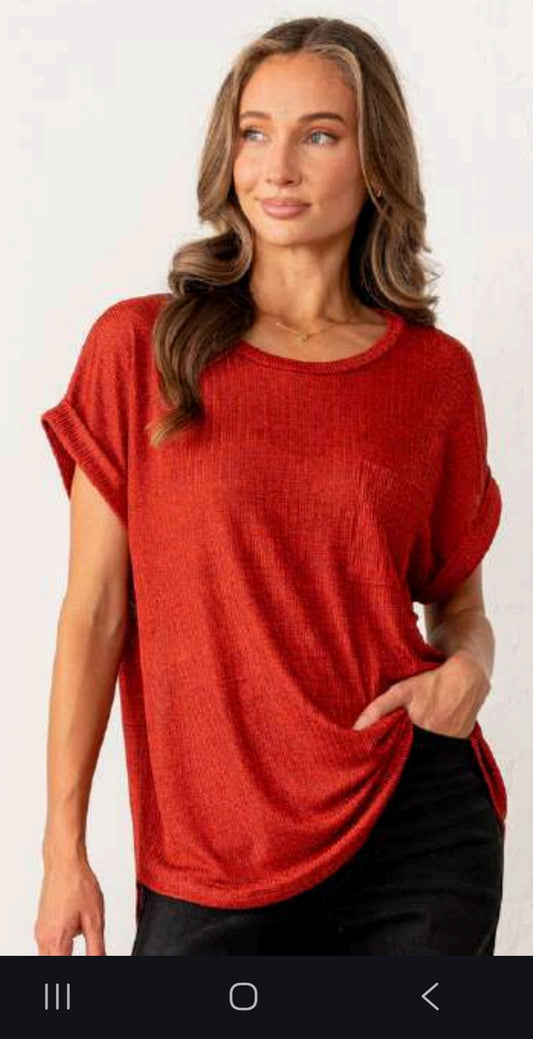 Rust Cuff Sleeve Top