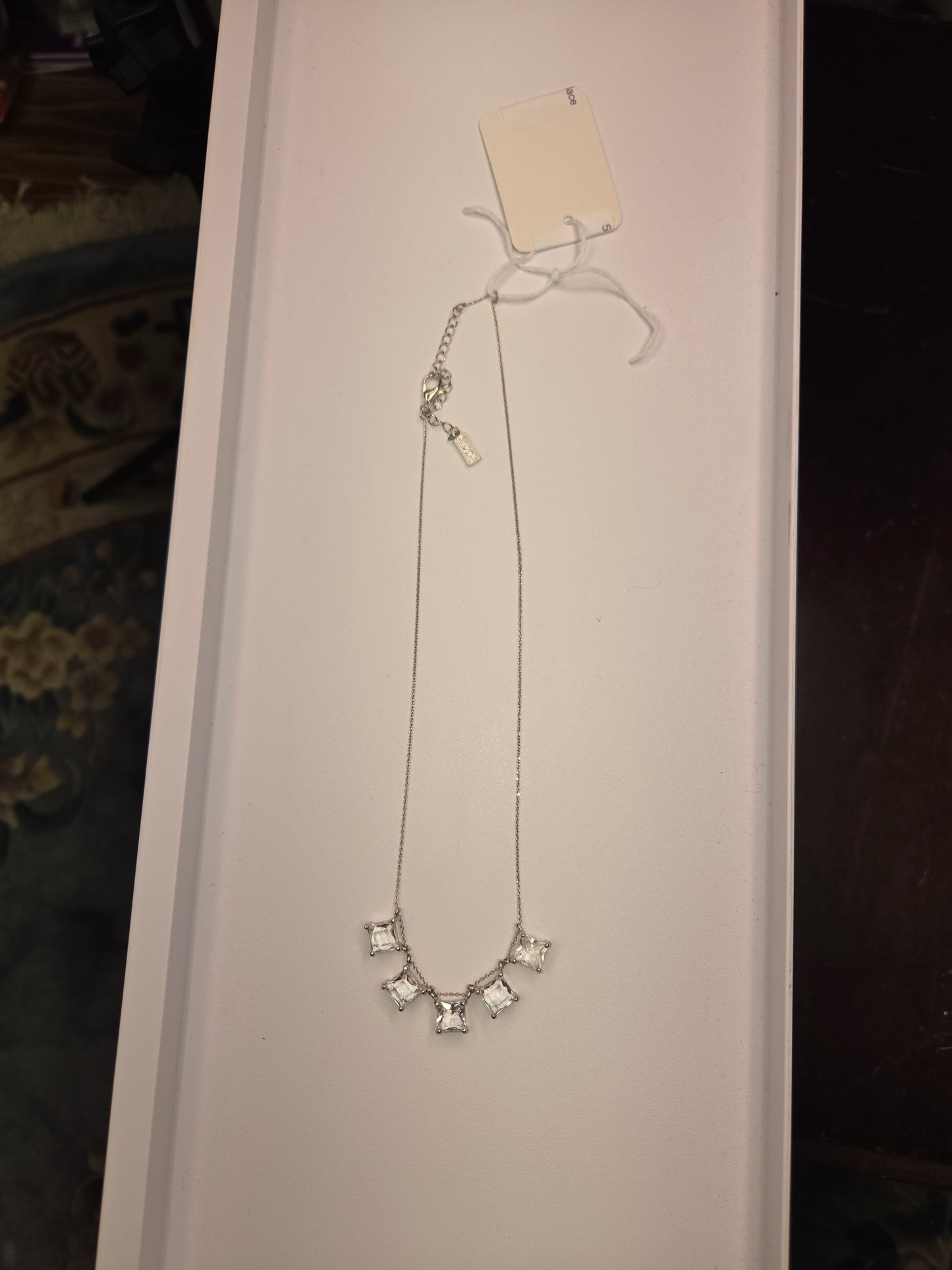 5 Rhinestone Silver Squares Necklace