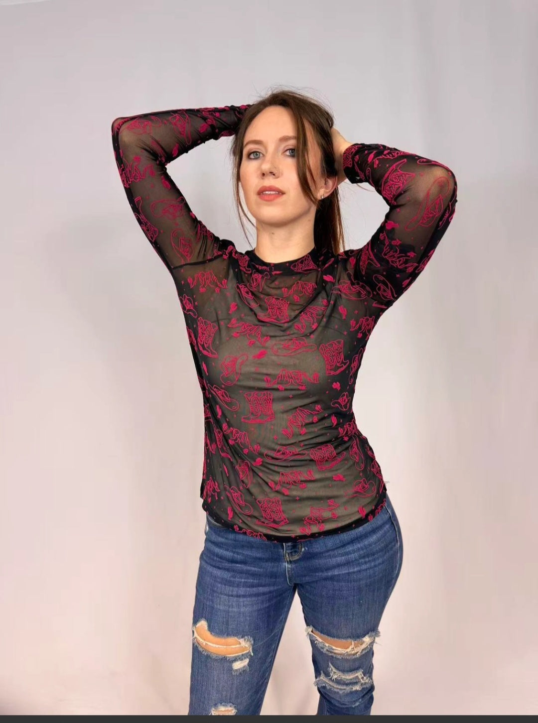 #72 Country Velvet Mesh Top