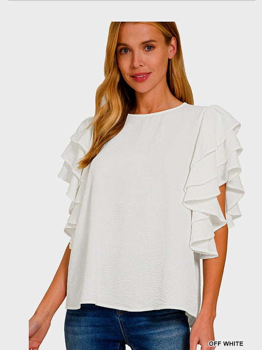 White Multi Ruffle Sleeve