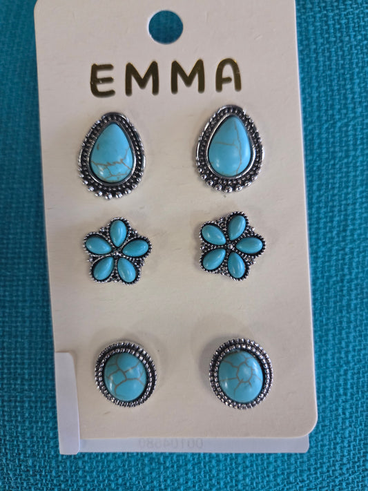 Set of 3 Turquoise Earrings