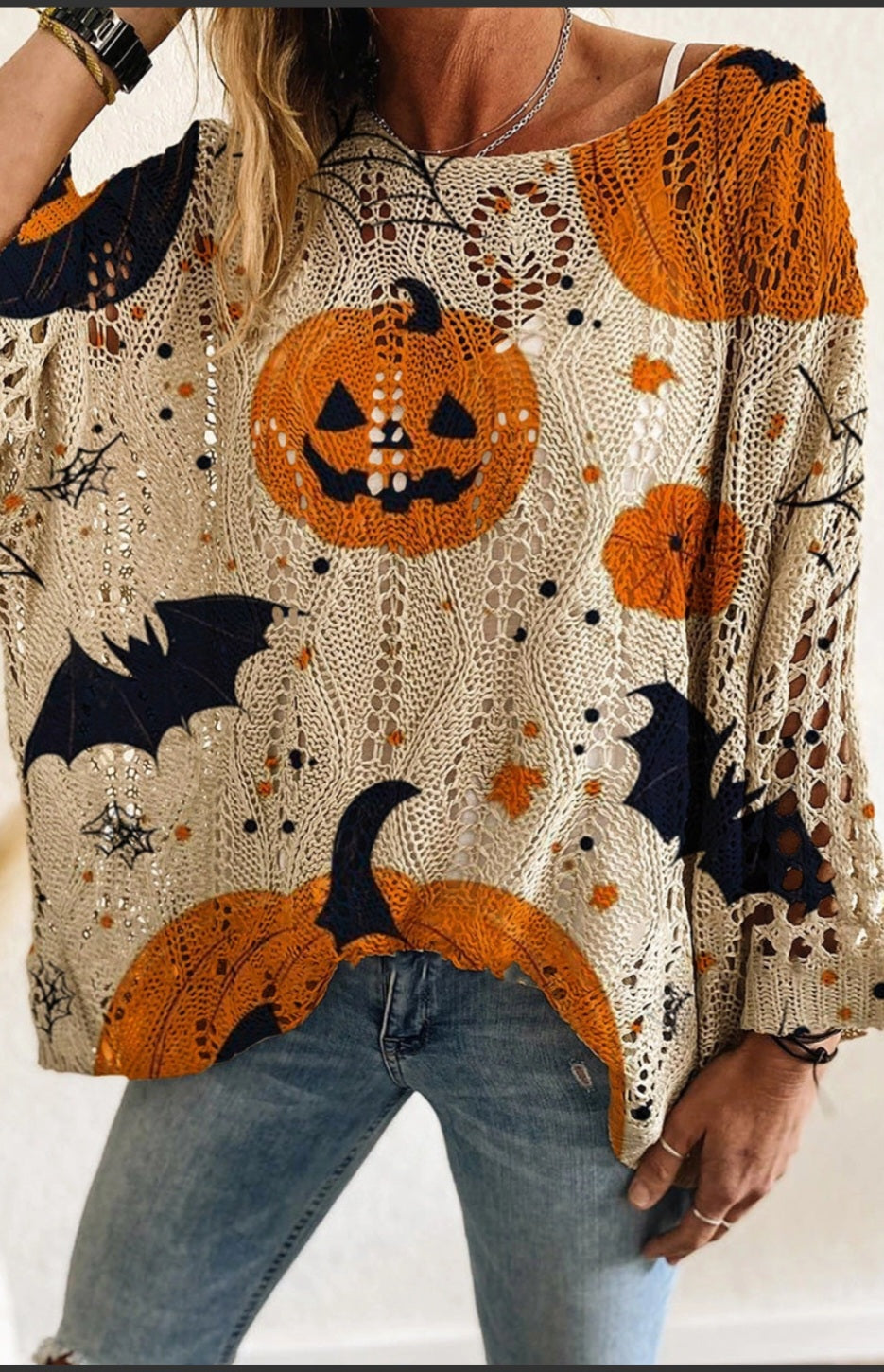Halloween Theme Knit Top Orange