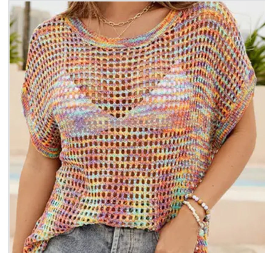 Round Neck Hollowed Crochet Top