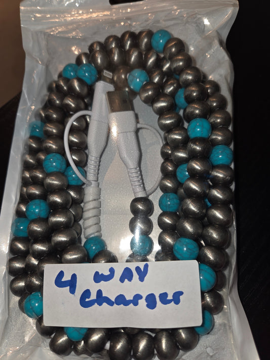 Turquoise and Silver 6.5 Ft Charging Cord
