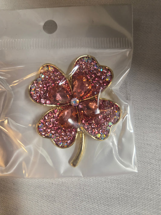 4 Leaf Clover Brooch Pink
