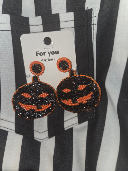Beaded Jack o lantern earrings
