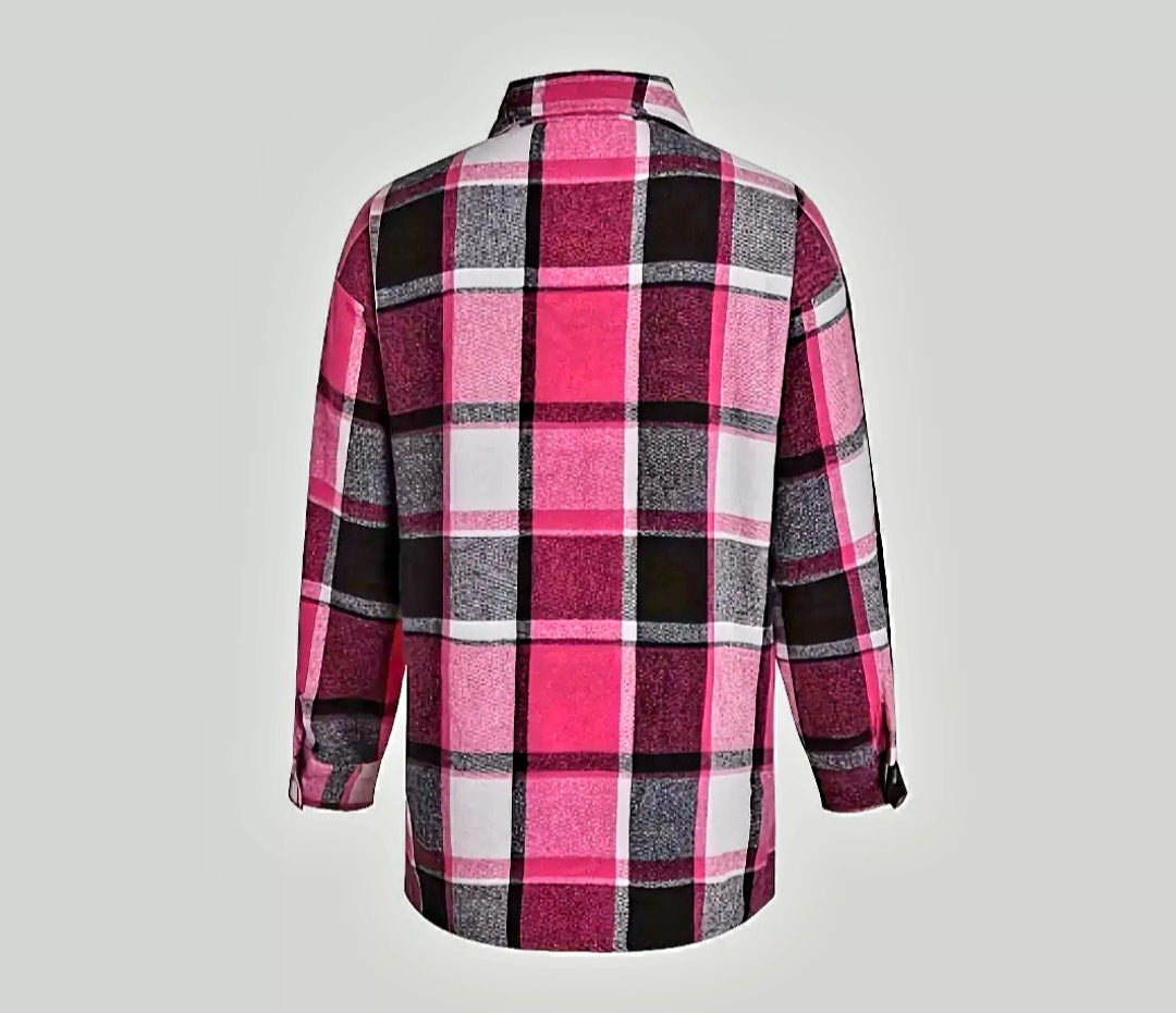 Pink Plaid Button Top